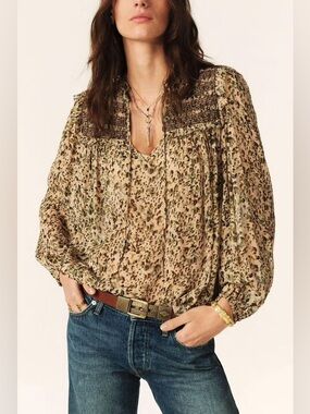 Ba&sh Blouse Capucine Boho Abstract Top Sheer XS 2